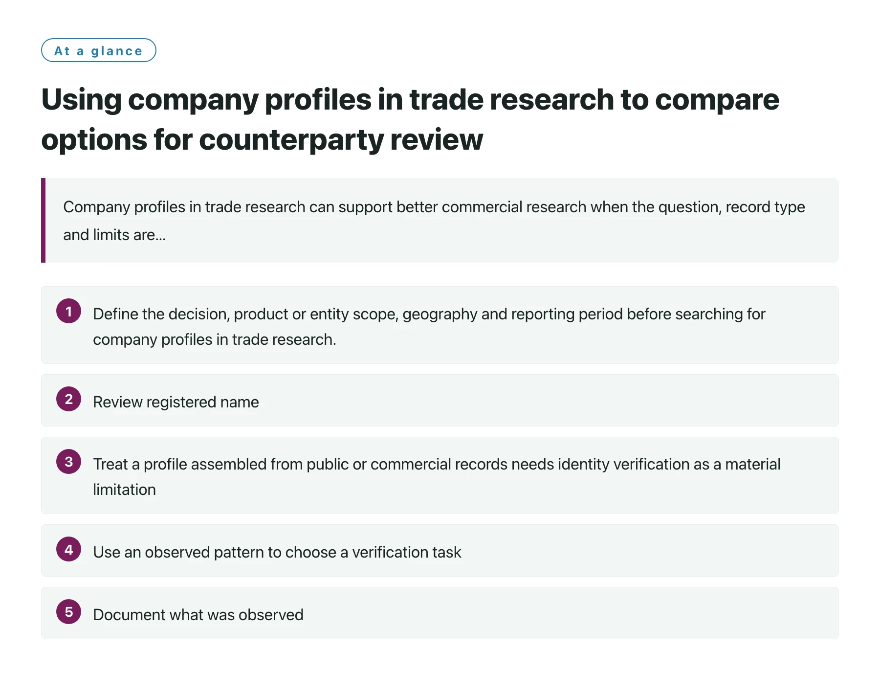 Using company profiles in trade research to compare options for counterparty review——全文要点速览