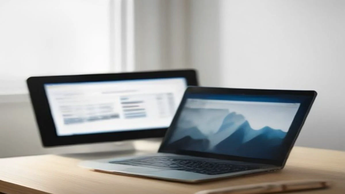 Bright minimal desk with a laptop and a smartphone showing an abstract rising line chart